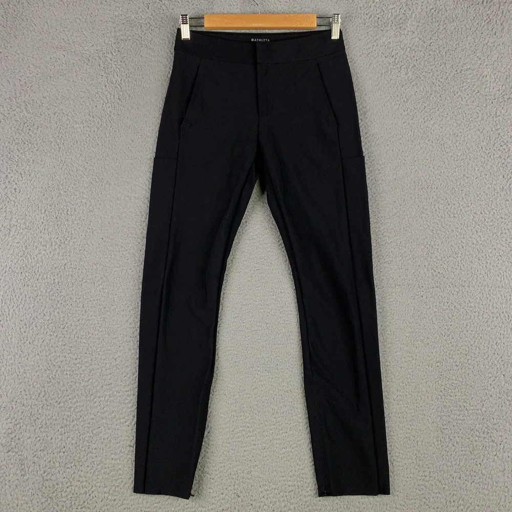 Athleta Stellar Trouser Pants Womens 2 Black Slim Fit Ankle Zip Stretch Commuter